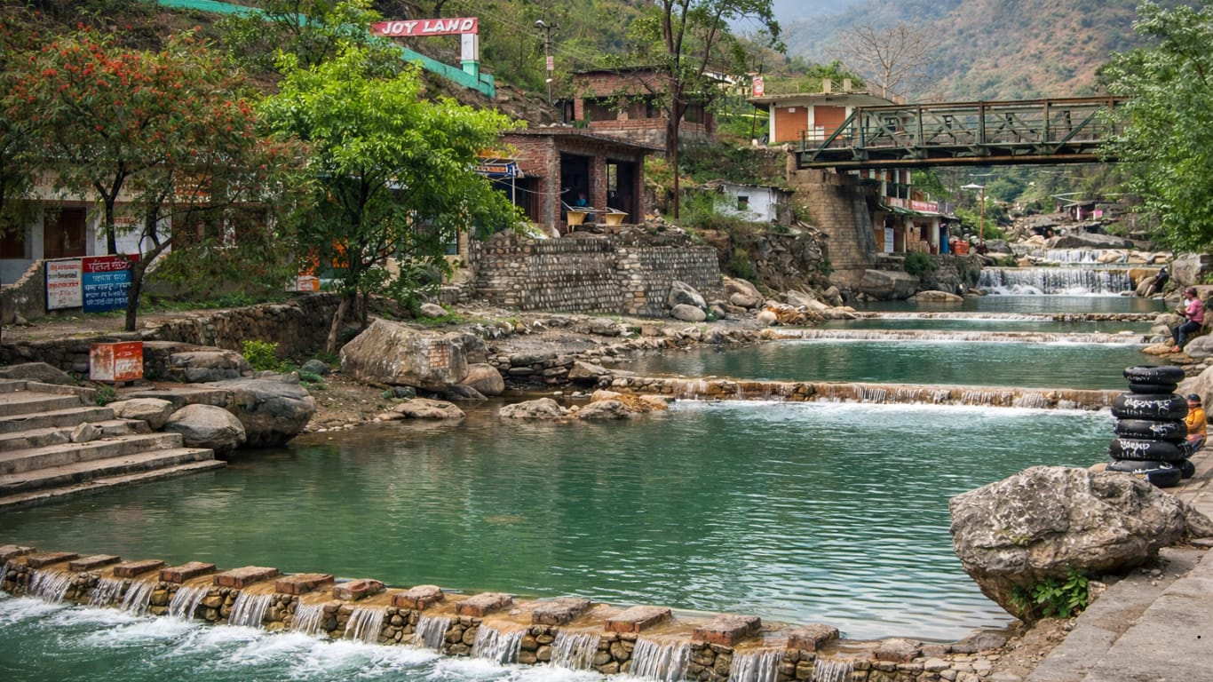 Natural sulphur water springs at Sahastradhara